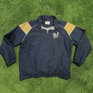 Vintage MLB Milwaukee Brewers G-III 1/4 Zip Pullover Windbreaker Men’s XXL Blue